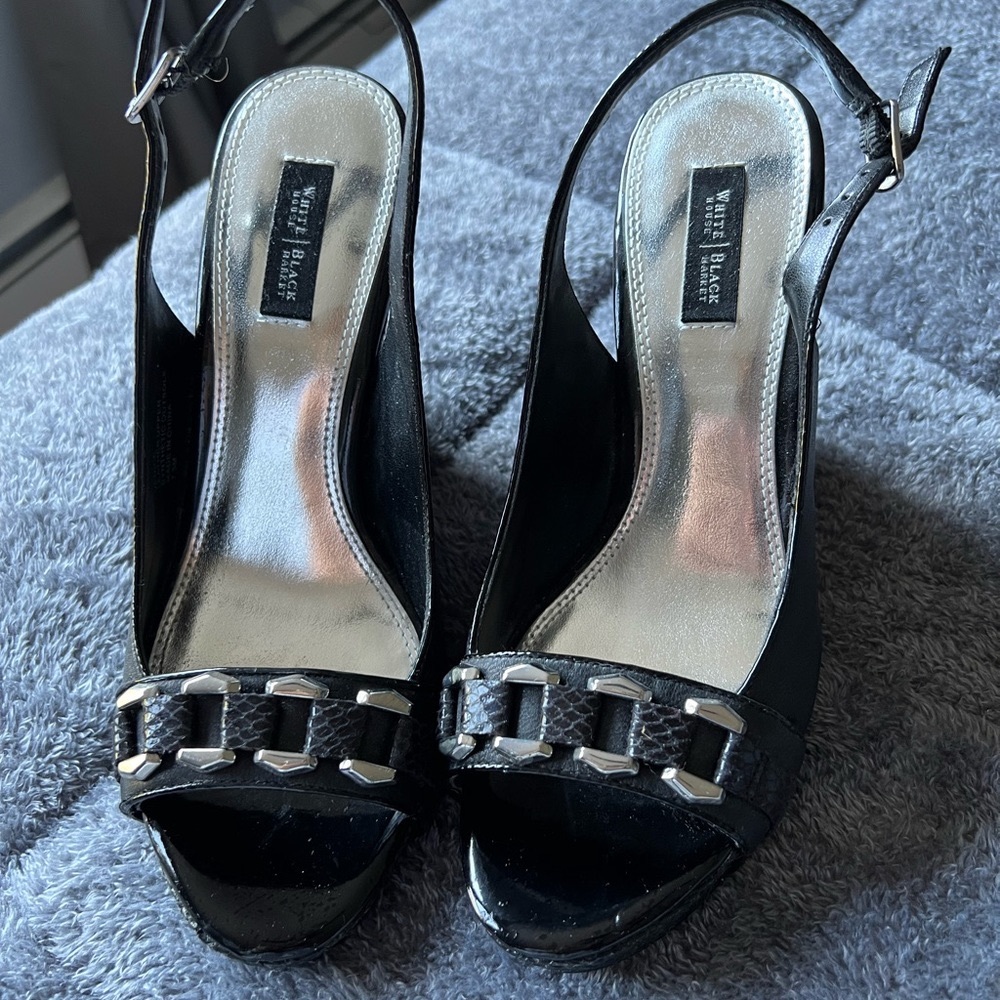 White House Black Market black wedge heels, size 7 1/2M